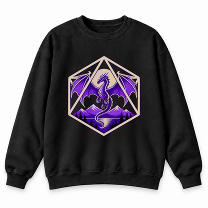 Purple Dragon D20 black DnD sweatshirt front product view