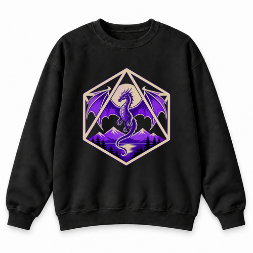 Purple Dragon D20 black DnD sweatshirt front product view