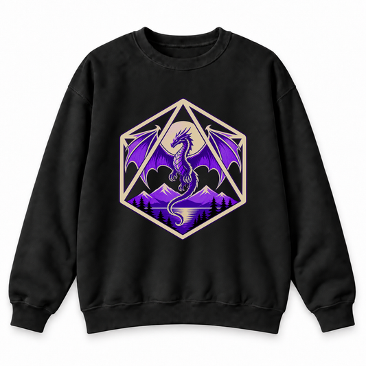 Purple Dragon D20 black DnD sweatshirt front product view