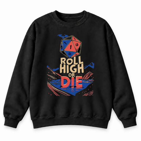 Roll High or Die black DnD sweatshirt front product view