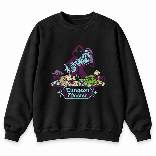 Dungeon Master at Work black DnD sweatshirt front product view
