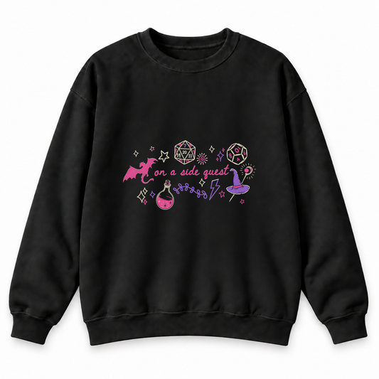 On a Side Quest black DnD sweatshirt front product view