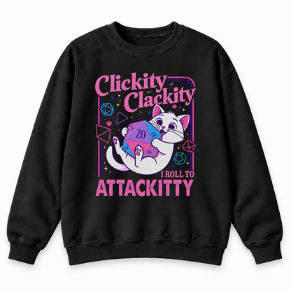 Clickity Clackity Roll to Attackity black DnD sweatshirt front product view