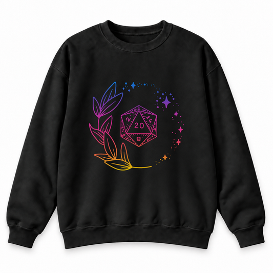 Neon Floral D20 black DnD sweatshirt front product view