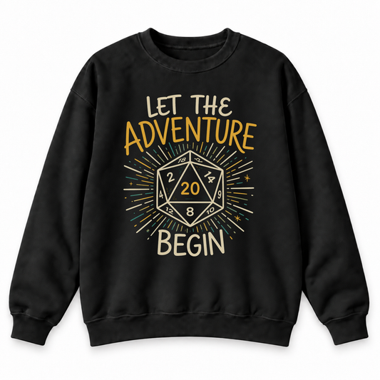 Let the Adventure Begin black DnD sweatshirt front product view