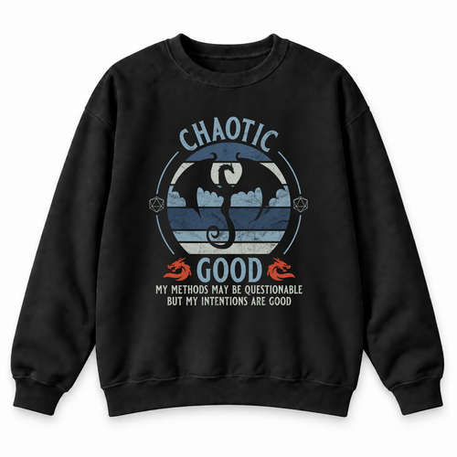 Chaotic Good black DnD sweatshirt front product view