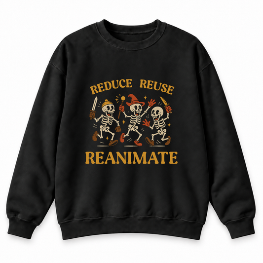 Reduce Reuse Reanimate black DnD sweatshirt front product view