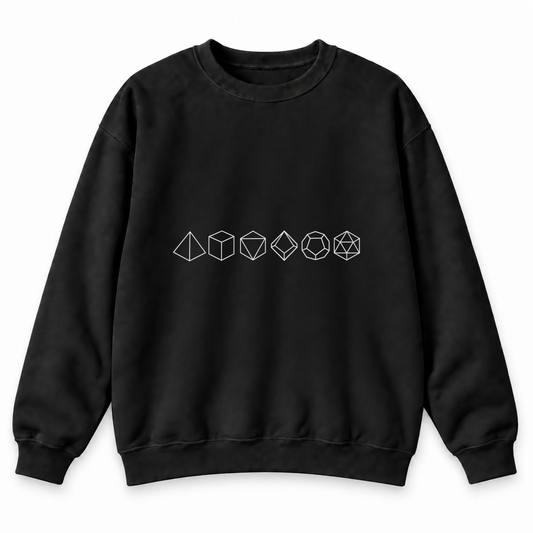 Polyhedral Dice Lineup black DnD sweatshirt front product view