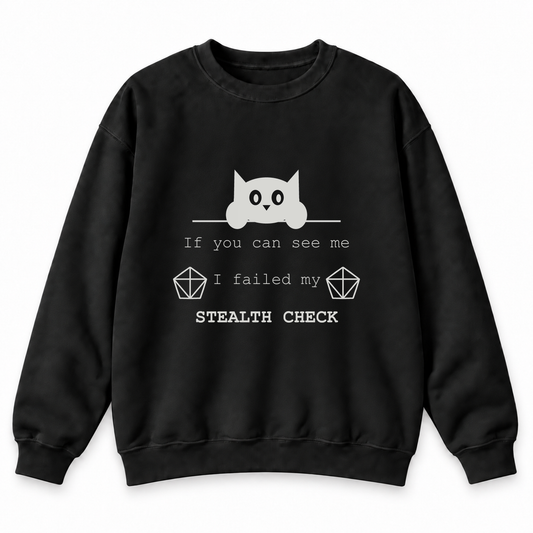 Failed Stealth Cat black DnD sweatshirt front product view