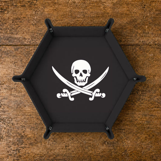 Pirate Skull And Cutlasses - DICE TRAY Pirate Skull Dice Tray | Foldable PU Leather D&D RPG Tray