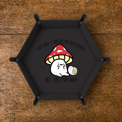 Mushroom Cat Chooses Violence - DICE TRAY Mushroom Cat Chooses Violence Dice Tray | Foldable PU Leather D&D Tray
