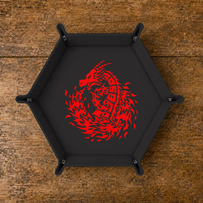 Flaming Tribal Dragon - DICE TRAY Flaming Tribal Dragon Dice Tray | Foldable PU Leather D&D Tray