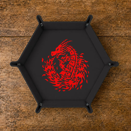 Flaming Tribal Dragon - DICE TRAY Flaming Tribal Dragon Dice Tray | Foldable PU Leather D&D Tray