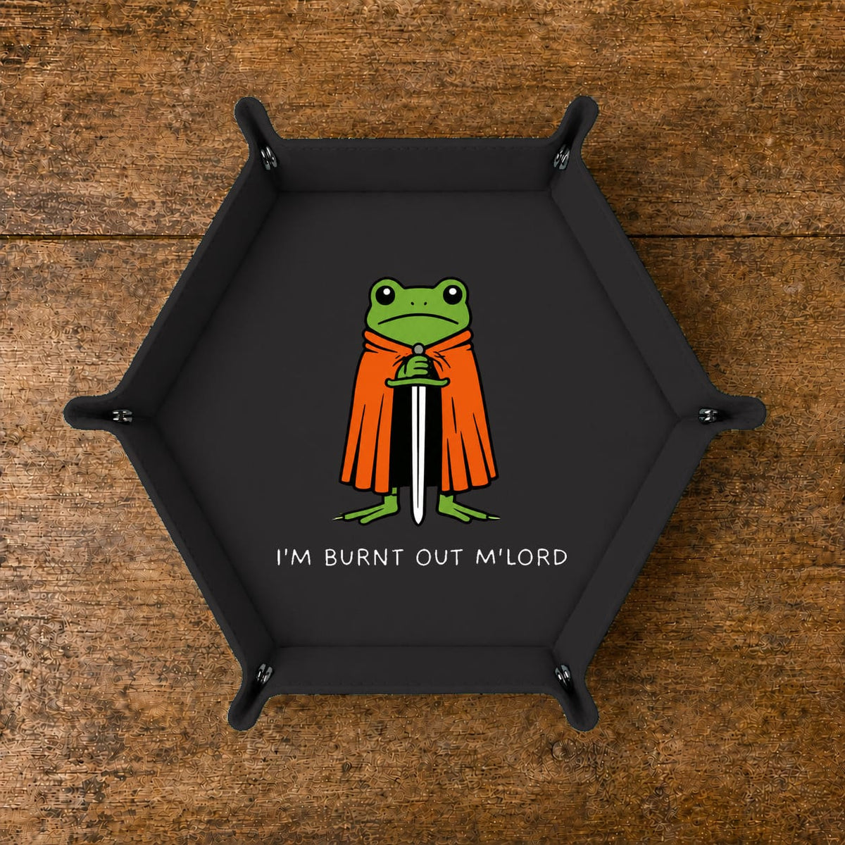 Burnt Out Frog Knight - DICE TRAY Burnt Out Frog Knight Dice Tray | Foldable PU Leather D&D Tray