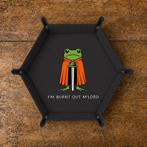 Burnt Out Frog Knight - DICE TRAY Burnt Out Frog Knight Dice Tray | Foldable PU Leather D&D Tray