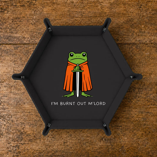 Burnt Out Frog Knight - DICE TRAY Burnt Out Frog Knight Dice Tray | Foldable PU Leather D&D Tray