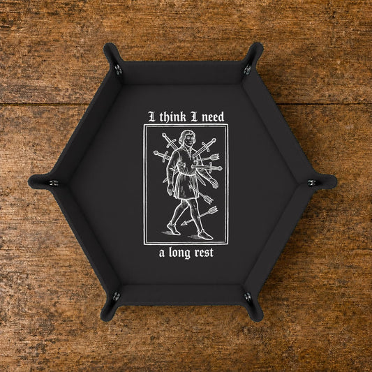 I Need A Long Rest - DICE TRAY I Need A Long Rest Dice Tray | Foldable PU Leather D&D Tray