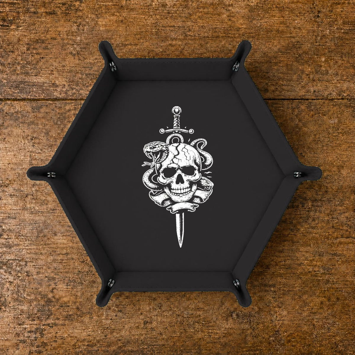 Skull Dagger And Snake - DICE TRAY Skull Dagger And Snake Dice Tray | Foldable PU Leather D&D Tray