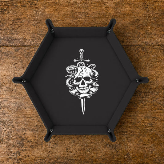 Skull Dagger And Snake - DICE TRAY Skull Dagger And Snake Dice Tray | Foldable PU Leather D&D Tray