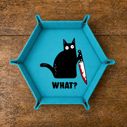 Funny Black Cat With Knife - DICE TRAY Funny Black Cat Dice Tray | Foldable PU Leather D&D Dice Tray