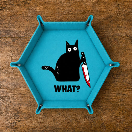 Funny Black Cat With Knife - DICE TRAY Funny Black Cat Dice Tray | Foldable PU Leather D&D Dice Tray