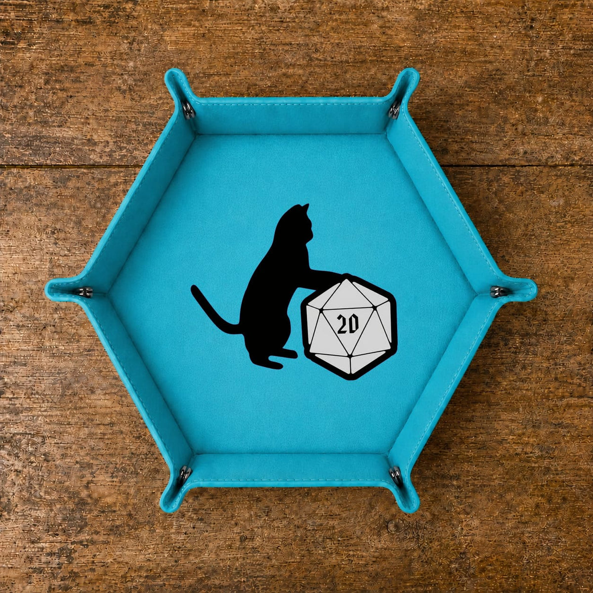 Cat And Giant D20 - DICE TRAY Cat And Giant D20 Dice Tray | Foldable PU Leather D&D Tray