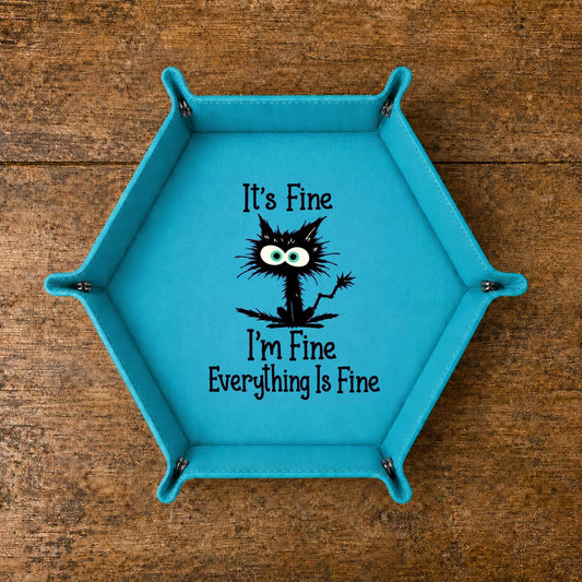Everything Is Fine Black Cat - DICE TRAY Everything Is Fine Cat Dice Tray | Foldable PU Leather D&D Tray