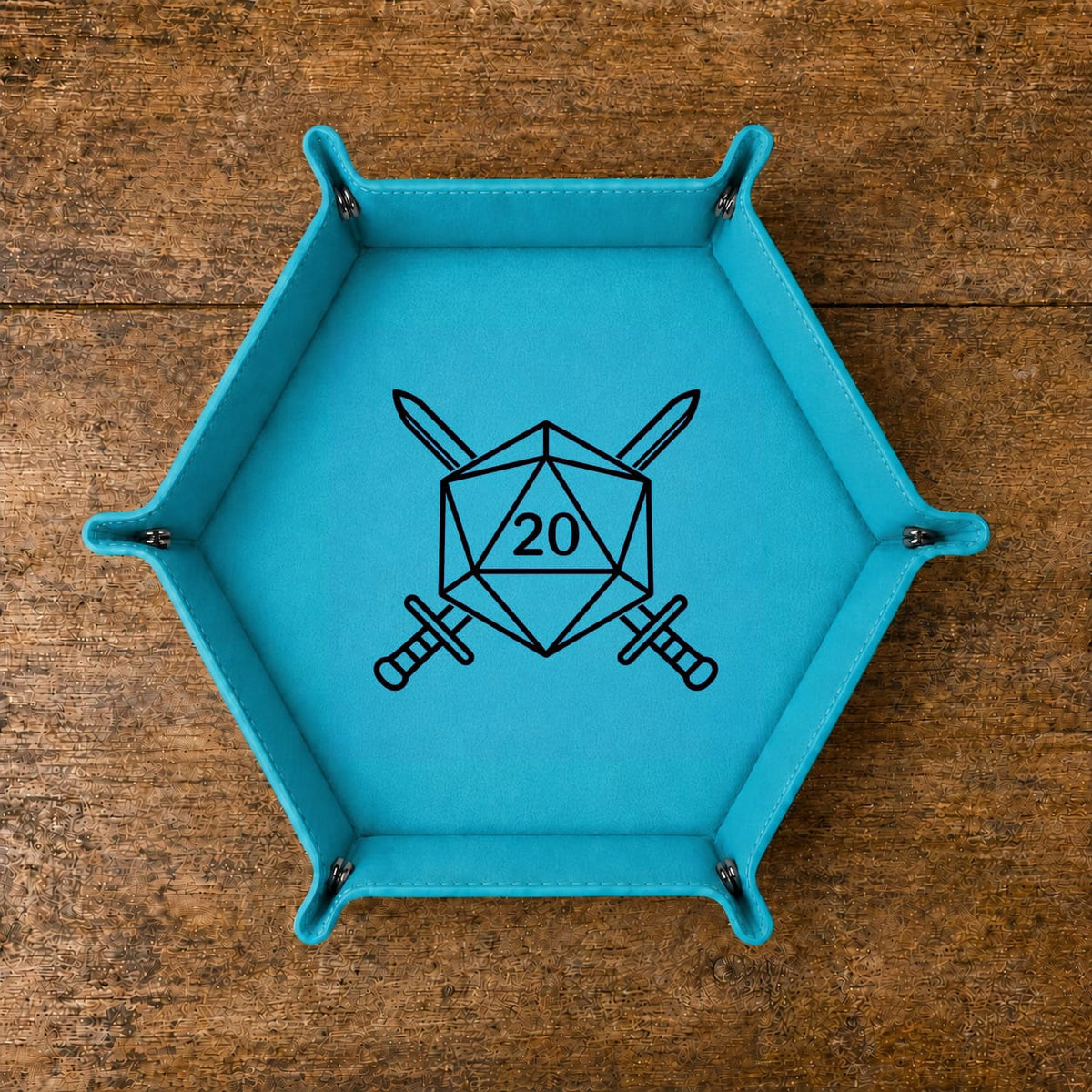 D20 Crossed Swords - DICE TRAY D20 Crossed Swords Dice Tray | Foldable PU Leather D&D Tray