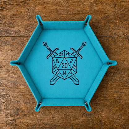 D20 Battle Crest - DICE TRAY D20 Battle Crest Dice Tray | Foldable PU Leather D&D Tray