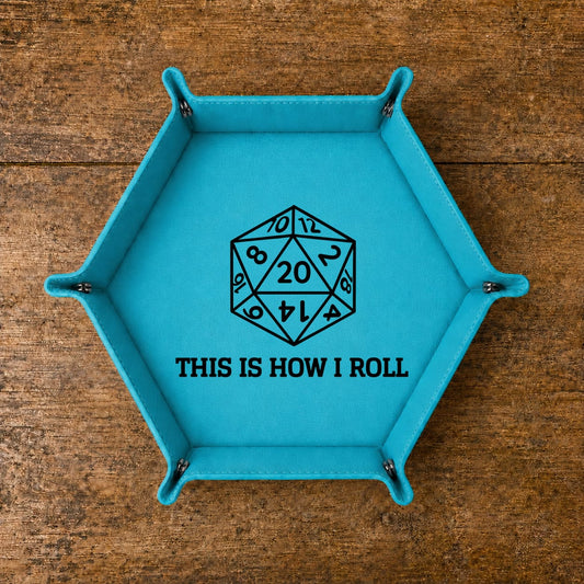 This Is How I Roll D20 Outline - DICE TRAY This Is How I Roll D20 Outline Dice Tray | Foldable PU Leather D&D Tra