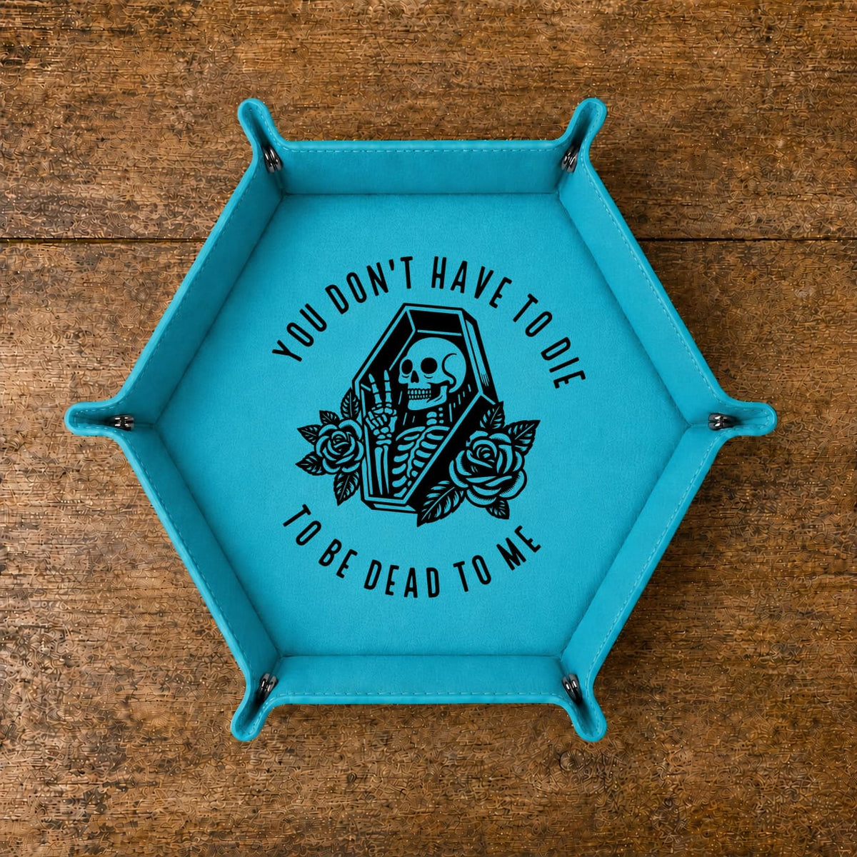 Dead To Me Skeleton Coffin - DICE TRAY Dead To Me Skeleton Coffin Dice Tray | Foldable PU Leather D&D Tray