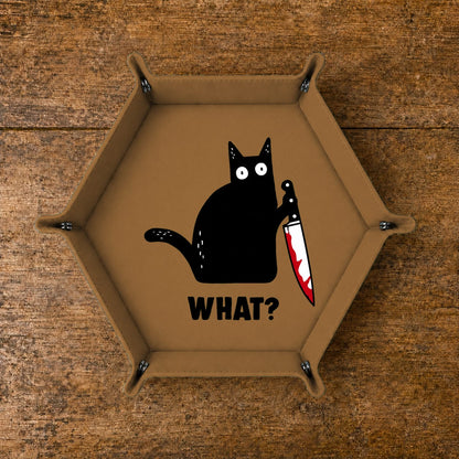 Funny Black Cat With Knife - DICE TRAY Funny Black Cat Dice Tray | Foldable PU Leather D&D Dice Tray