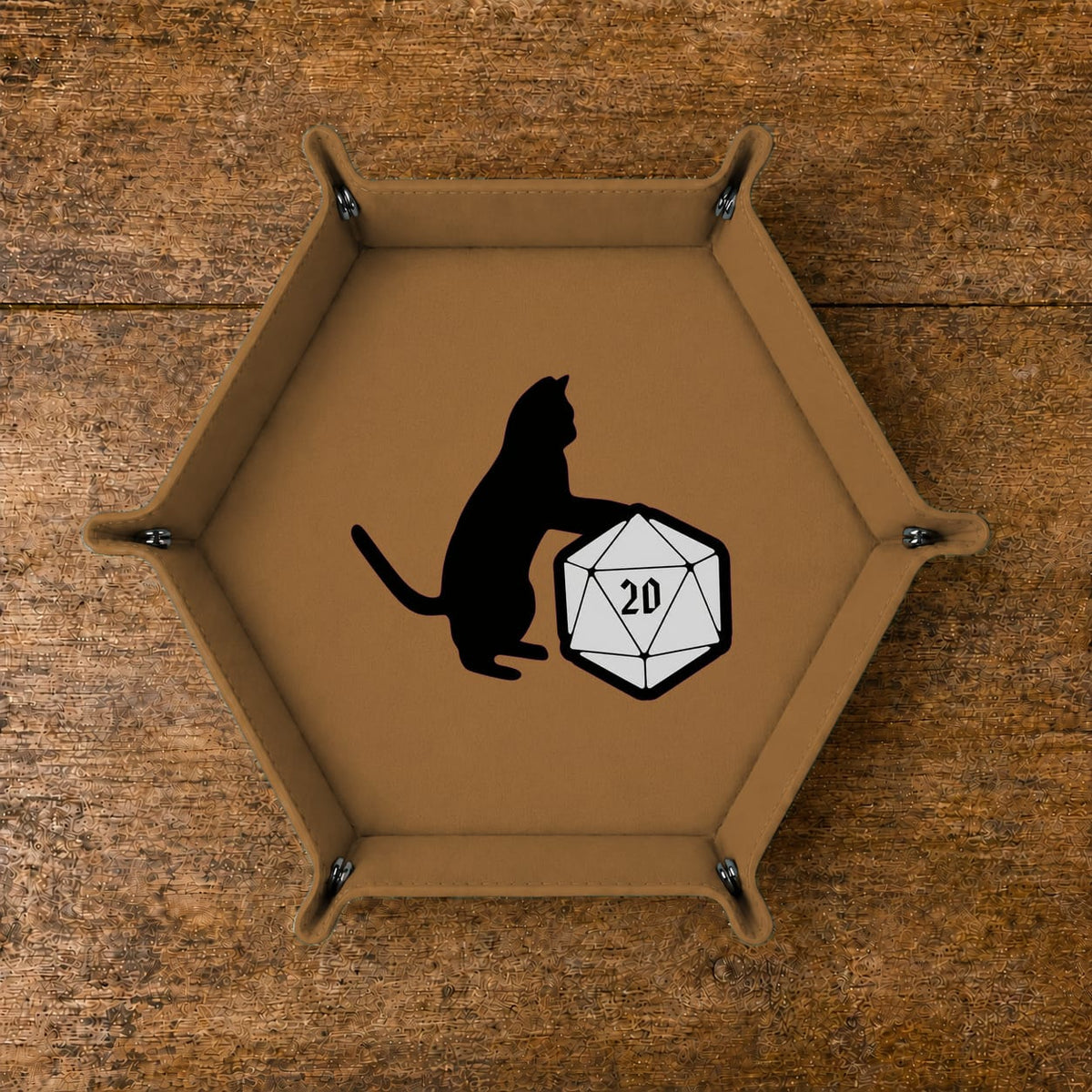 Cat And Giant D20 - DICE TRAY Cat And Giant D20 Dice Tray | Foldable PU Leather D&D Tray