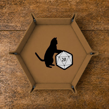 Cat And Giant D20 - DICE TRAY Cat And Giant D20 Dice Tray | Foldable PU Leather D&D Tray