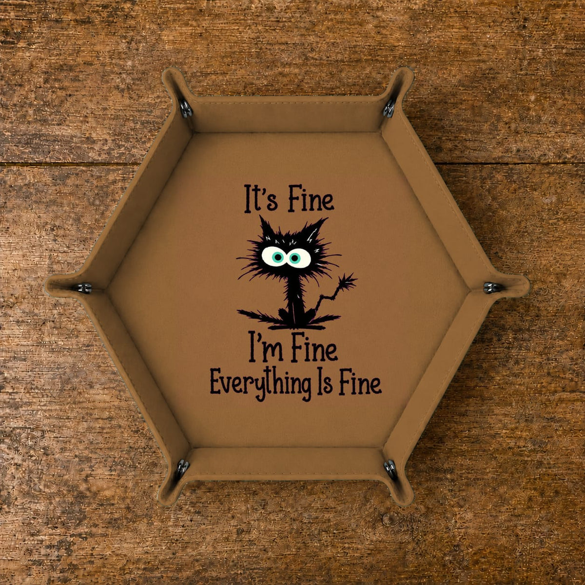 Everything Is Fine Black Cat - DICE TRAY Everything Is Fine Cat Dice Tray | Foldable PU Leather D&D Tray