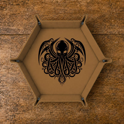 Eldritch Cthulhu Emblem - DICE TRAY Cthulhu Dice Tray | Foldable PU Leather D&D RPG Tray