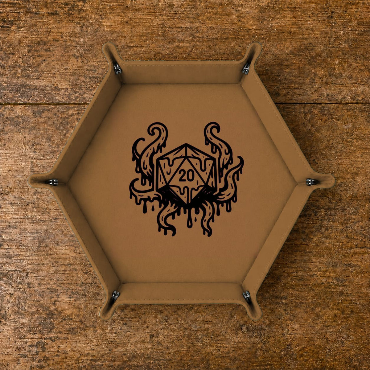 Eldritch Melting D20 - DICE TRAY Eldritch Melting D20 Dice Tray | Foldable PU Leather D&D Tray