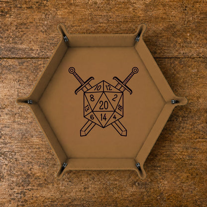 D20 Battle Crest - DICE TRAY D20 Battle Crest Dice Tray | Foldable PU Leather D&D Tray