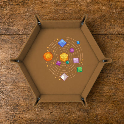 Cosmic Polyhedral Dice Orbit - DICE TRAY Cosmic Polyhedral Dice Orbit Dice Tray | Foldable PU Leather D&D Tray