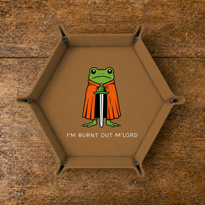 Burnt Out Frog Knight - DICE TRAY Burnt Out Frog Knight Dice Tray | Foldable PU Leather D&D Tray