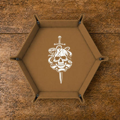Skull Dagger And Snake - DICE TRAY Skull Dagger And Snake Dice Tray | Foldable PU Leather D&D Tray