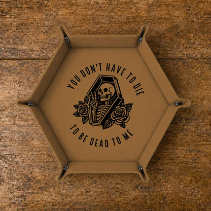 Dead To Me Skeleton Coffin - DICE TRAY Dead To Me Skeleton Coffin Dice Tray | Foldable PU Leather D&D Tray