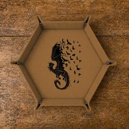 Dragon Into Flying Birds - DICE TRAY Dragon Into Flying Birds Dice Tray | Foldable PU Leather D&D Tray