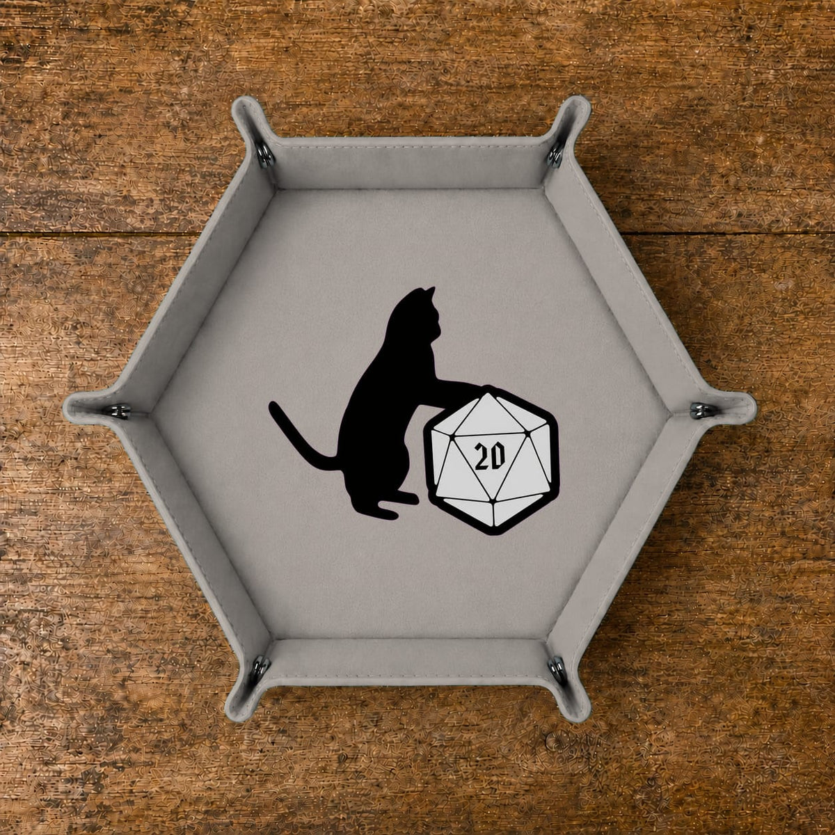 Cat And Giant D20 - DICE TRAY Cat And Giant D20 Dice Tray | Foldable PU Leather D&D Tray