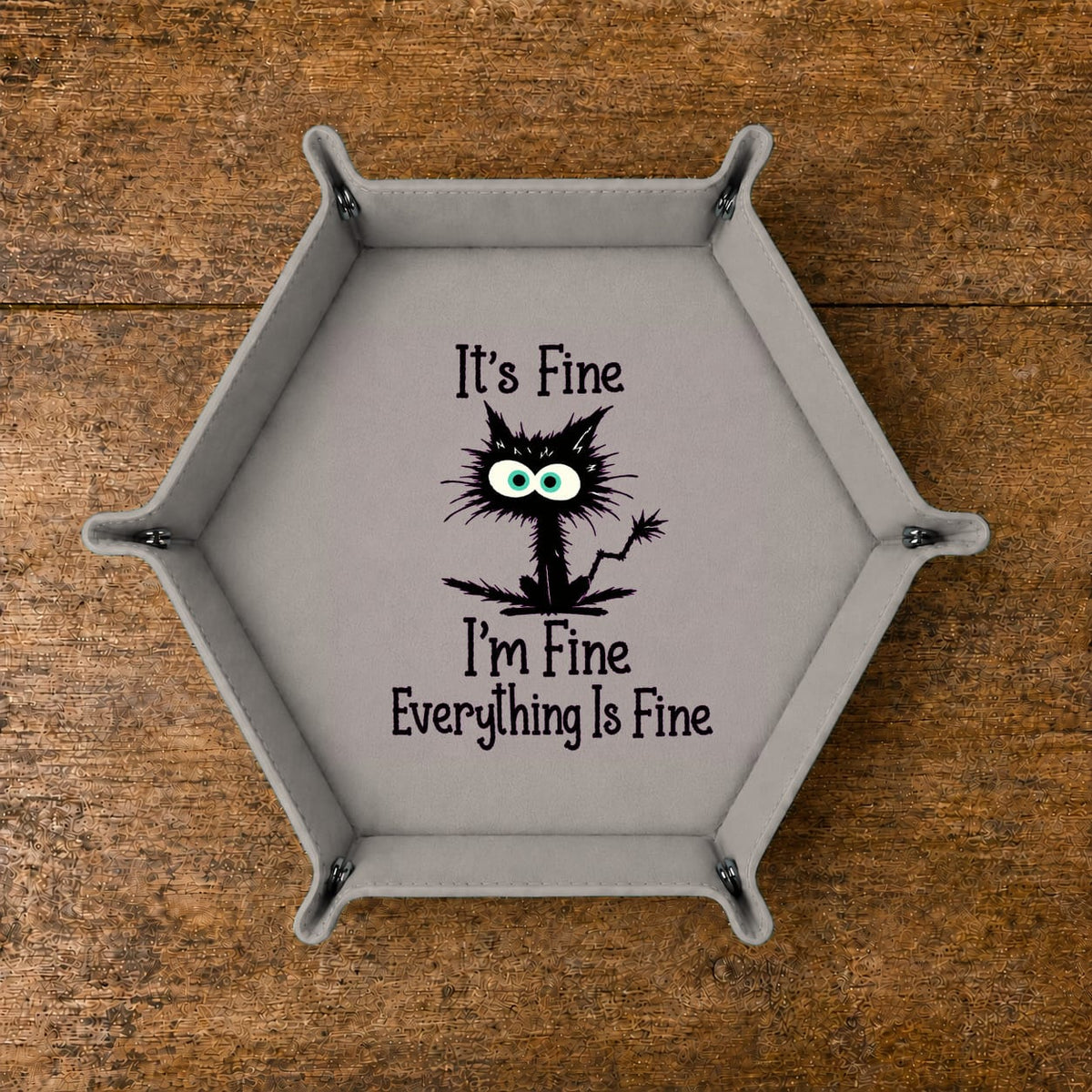 Everything Is Fine Black Cat - DICE TRAY Everything Is Fine Cat Dice Tray | Foldable PU Leather D&D Tray
