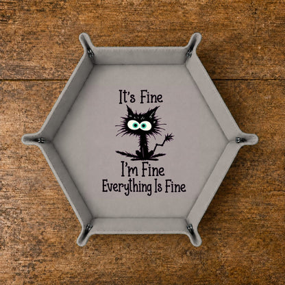 Everything Is Fine Black Cat - DICE TRAY Everything Is Fine Cat Dice Tray | Foldable PU Leather D&D Tray