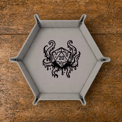 Eldritch Melting D20 - DICE TRAY Eldritch Melting D20 Dice Tray | Foldable PU Leather D&D Tray