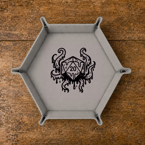 Eldritch Melting D20 - DICE TRAY Eldritch Melting D20 Dice Tray | Foldable PU Leather D&D Tray