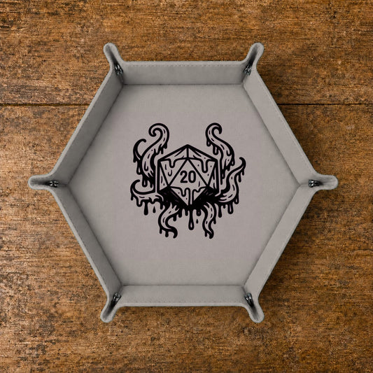Eldritch Melting D20 - DICE TRAY Eldritch Melting D20 Dice Tray | Foldable PU Leather D&D Tray