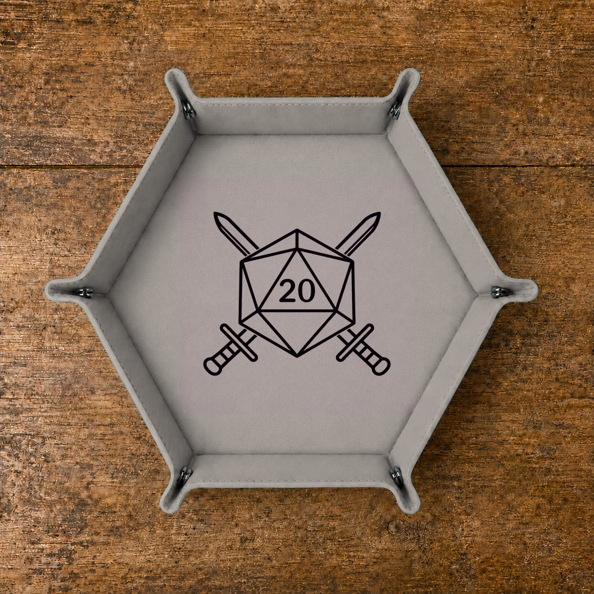 D20 Crossed Swords - DICE TRAY D20 Crossed Swords Dice Tray | Foldable PU Leather D&D Tray